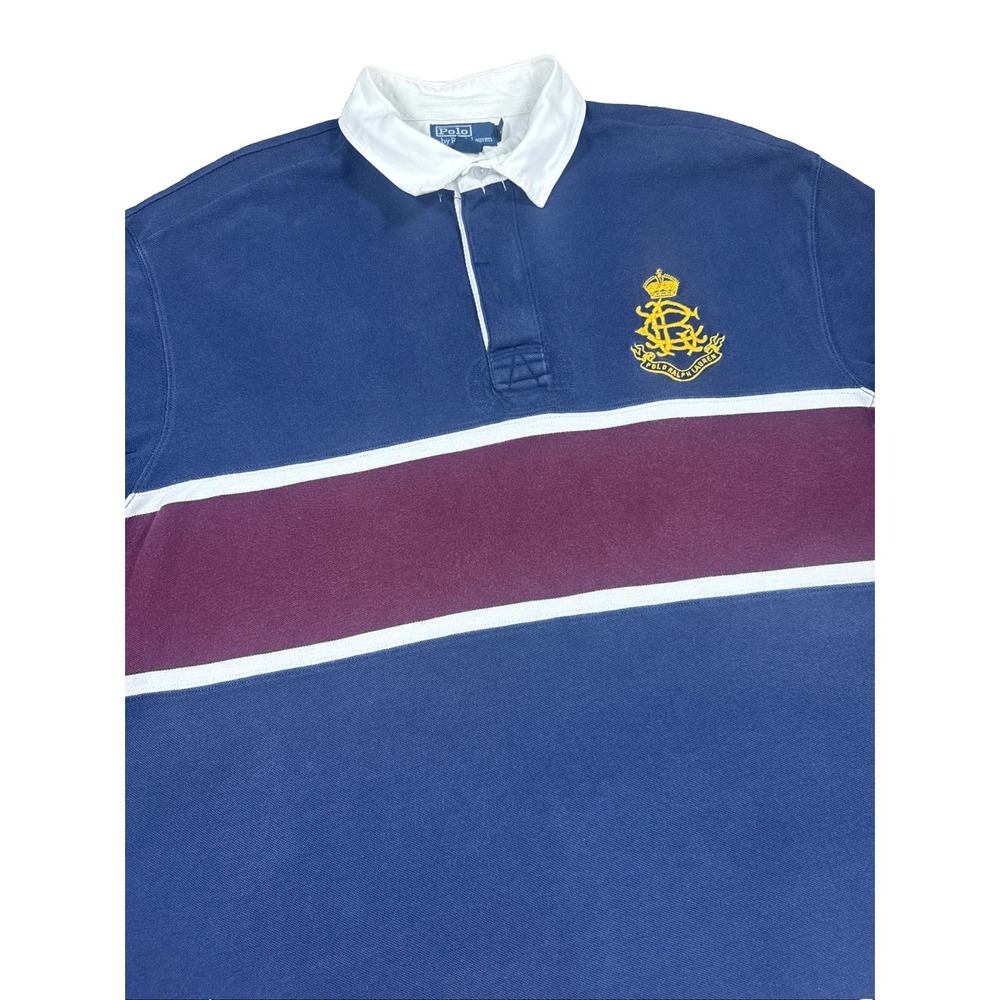 Polo Ralph Lauren Polo Shirt Mens 2LT Rugby Blue Maroon Crest Embroidered VTG 90